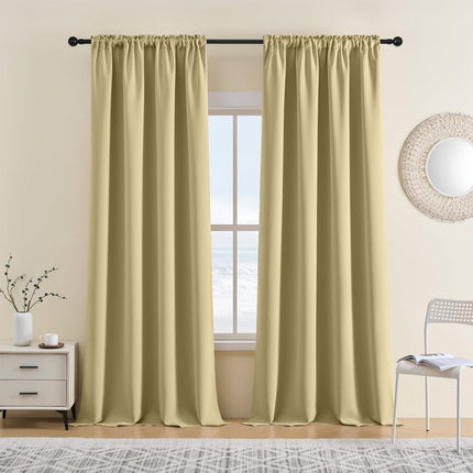 CUCRAF 52x95 inches SET OF 2 Full Blackout Window Curtains Long, Faux Linen Look Thermal Insulated Grommet Drapes Panels, BEIGE