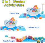 Wooden Magnetic Fishing Games for Kids 3D Fish Catching Counting Preschool Board Games Wooden Lacing Beads Montessori Toys for 2 3 4 5 6 Years Old Toddlers Boys and Girls 18PCS