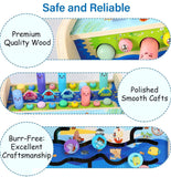 BLiSS HUES 7 in 1 Multiactivity Wooden Montessori Toys Toddlers- Includes Games Whack a Mole- Fishing- Xylophone- Sliding Maze & More- Fine Motor Skills & Sensory Toys for Kids