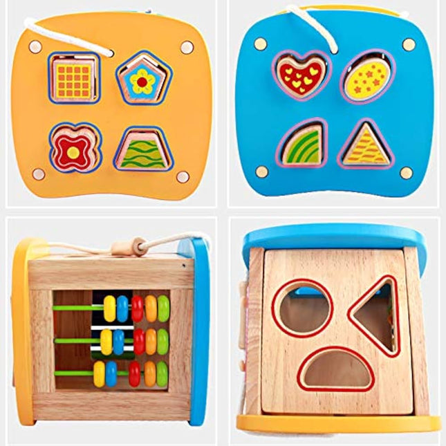 Wooden Multifunctional Activity Play Cube with Abacus, Xylophone, Shape Sorter | Preschool Early Educational Learning Toys for Child Kids Boys Girls