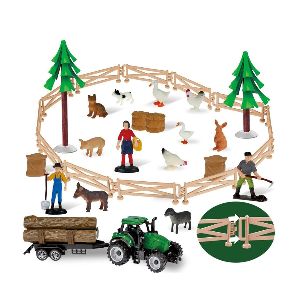 94pcs Plastic Farm Animals Figurines and Fence Farm Playset, 2 Farm Tractors with Farm Figures, Farmer Vehicle Toy Truck with Trailer for 3-12 Years Old Kids Boys Girls Toddlers