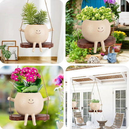 LASTOOLS Swing Face Planter Pot Hanging Planters for Indoor Outdoor Wall Plants with Drainage Cute Resin Flower Head Plant Pots for Succulent Cactus, Gifts for Mother Christmas