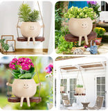 LASTOOLS Swing Face Planter Pot Hanging Planters for Indoor Outdoor Wall Plants with Drainage Cute Resin Flower Head Plant Pots for Succulent Cactus, Gifts for Mother Christmas