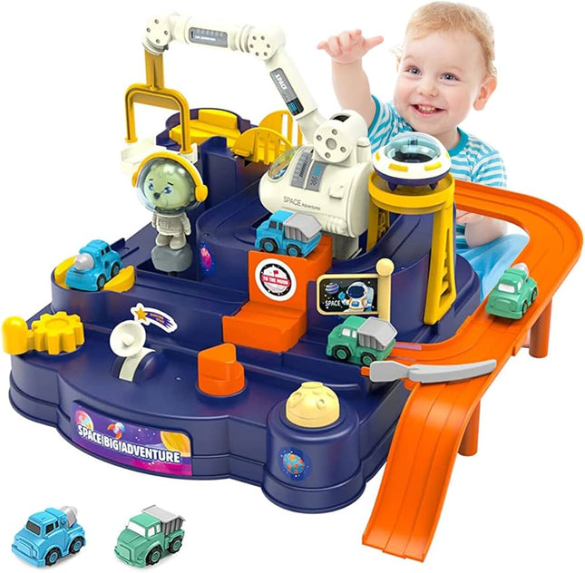 PATPAT® Car Toys for Kids Car Track Set for Kids Toys, Space Toys with 2 Mini Cars, Toddler Toys Interactive Car Toy, Educational Kids Learning Toy Astronaut Car Gift for 3-5-12 Years Old Boys Girls