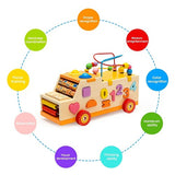 Kids Early Educational Toys, Wooden Shape Sorter Truck with Bead Maze, Numbers, Shapes, Hammer Bench, Abacus for Toddlers Ages 3+