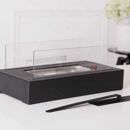 WJC Shop Fire Desire's Cubic bio Ethanol Fireplace, Table Top, Tempered Glass, Indoor Outdoor, Indoor/Outdoor Portable Smokeless Firepit, Black