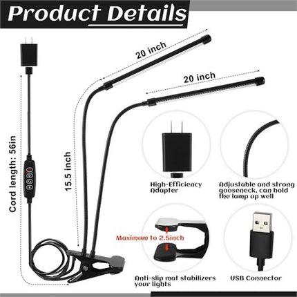 VIHOSE 10 PACK ClipOn 6000K White LED Full Spectrum Plant Grow Light 2 HEAD
