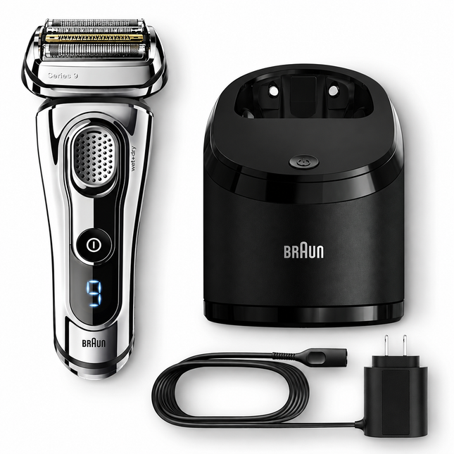Braun Series 9 Men's Electric Foil Shaver with Wet & Dry Integrated Precision Trimmer & Rechargeable and Cordless Razor with Clean&Charge Station, 9296cc
