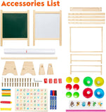Arkmiido Kids Easel with Paper Roll, Height Adjustable Stand Board, Double-sided Magnetic board, Children Wooden Blackboard with Numbers and Other Accessories Gift for Boys and Ggirls