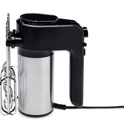 Amazon Basics 6-Speed Electric Hand Mixer with Dough Hooks, Beaters and Turbo Button, Black&Stainless steel