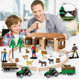 94pcs Plastic Farm Animals Figurines and Fence Farm Playset, 2 Farm Tractors with Farm Figures, Farmer Vehicle Toy Truck with Trailer for 3-12 Years Old Kids Boys Girls Toddlers