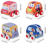 Car Toys Gifts for Toddlers, Kids Pull-Back Vehicle Set - Soft Baby Toy Set with 4 Cars and Trucks