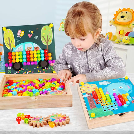 NUKied Mosaic Plug-in Game 3D with Gears, Mushroom Nails Puzzle Toy, Coloured Pegboard Game, Early Educational Plug-in Game for 2 3 4 5 Children, Puzzle Toy for Boys Girls Children (Pack of 180)