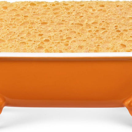 NEWHENGS 6.5" Ceramic Mini Decorative Clawfoot Bathtub Bar Soap Dish, Kitchen Sponge Holder and Shower Tray for Bathroom