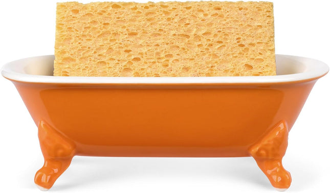 NEWHENGS 6.5" Ceramic Mini Decorative Clawfoot Bathtub Bar Soap Dish, Kitchen Sponge Holder and Shower Tray for Bathroom