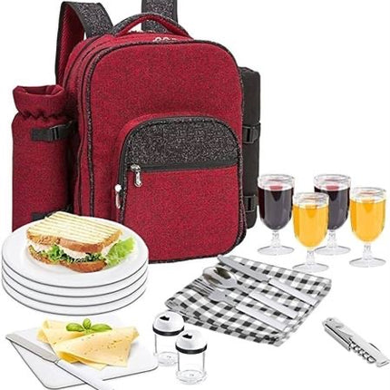 ARKMIIDO 4-Person Picnic Backpack with Cooling Compartment, RED