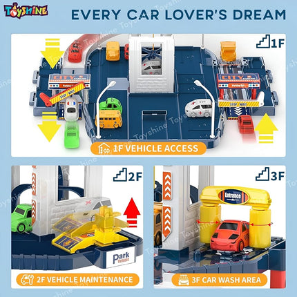 Toyshine 56cm DIY Multi Story City Parking Ramp Track Toy with Hand Control Crane, Garage Toy | Parent Child Interactive Puzzle Toy with 3 Mini Cars for Kids 3+Yrs