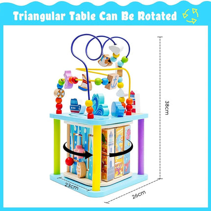Eapura 4 in 1 Multifunctional Wooden Activity Cube for Kids|Children Educational Games Baby Activity Cube Multiplication Maze Abacus Puzzle for Baby Gift