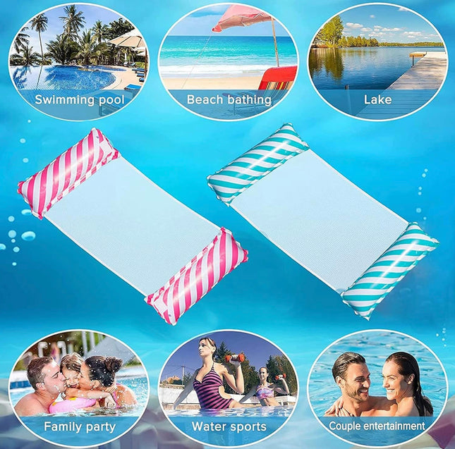 2 Pack Inflatable Pool Floats Hammock, Adults for Size Water Hammock Lounger, Multi-Purpose 4-in-1 Swimming Water Floating Rafts