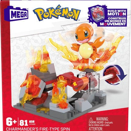 MEGA Pokémon Building Toys Set Charmander’s Fire-Type Spin with 81 Pieces, 1 Poseable Character and Motion, for Kids