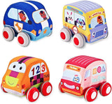 Car Toys Gifts for Toddlers, Kids Pull-Back Vehicle Set - Soft Baby Toy Set with 4 Cars and Trucks