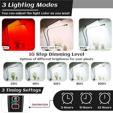 VIHOSE 10 PACK ClipOn 6000K White LED Full Spectrum Plant Grow Light 2 HEAD