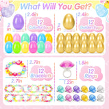 SevenQ Prefilled Easter Eggs with Bracelets Rings 24 Pack Kids Jewelry for Girls Easter Basket Stuffers Gifts for Kids Fidget Toys Fillers Princess Party Favors Classroom Treasure Box Egg Hunt Games