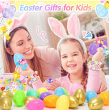 SevenQ Prefilled Easter Eggs with Bracelets Rings 24 Pack Kids Jewelry for Girls Easter Basket Stuffers Gifts for Kids Fidget Toys Fillers Princess Party Favors Classroom Treasure Box Egg Hunt Games