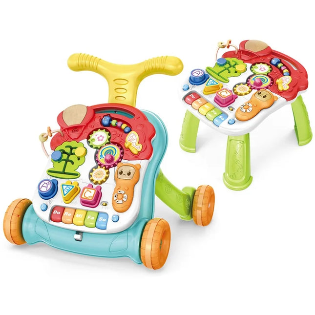5 in 1 Multi-Function Baby Activity Table Walker Sit-to-Stand Learning Device with Light and Sound Cotton & Plastic Material