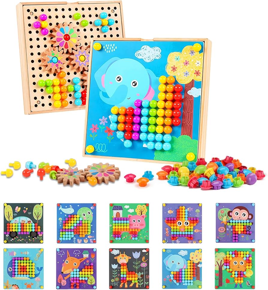 NUKied Mosaic Plug-in Game 3D with Gears, Mushroom Nails Puzzle Toy, Coloured Pegboard Game, Early Educational Plug-in Game for 2 3 4 5 Children, Puzzle Toy for Boys Girls Children (Pack of 180)