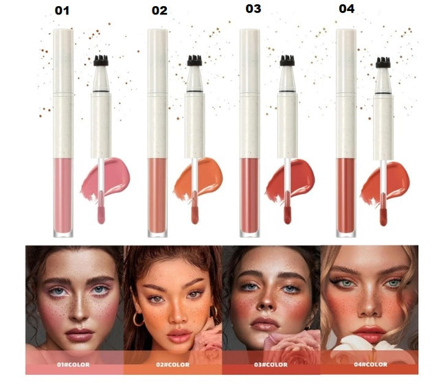 SPRINGSKY Liquid Face Blush Freckle Pen, Natural Dewy Cream Faux Freckle Stamp Pen 2 in 1 Makeup Natural Sunkissed Dewy Cheeks, Waterproof
