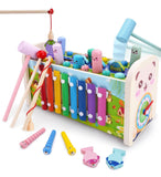 BLiSS HUES 7 in 1 Multiactivity Wooden Montessori Toys Toddlers- Includes Games Whack a Mole- Fishing- Xylophone- Sliding Maze & More- Fine Motor Skills & Sensory Toys for Kids