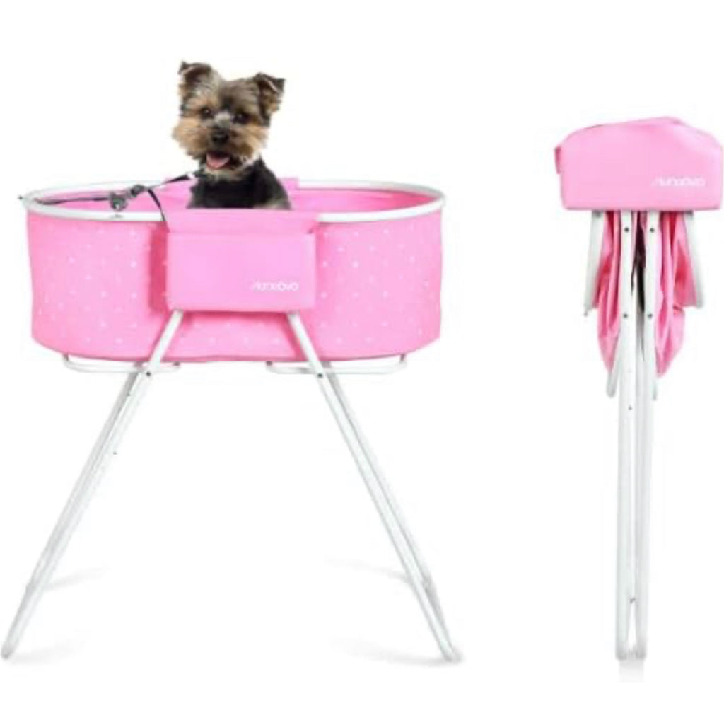 Elevated Folding Dog Bath Tub and Wash Station for Bathing, Shower, and Grooming, Foldable and Portable, Indoor and Outdoor, Perfect for Small and Medium Size Dogs, Cats and Other Pet (Pink)