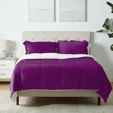 Amazon Basics Ultra-Soft Micromink Sherpa Comforter Bed Set - Plum, Full/Queen