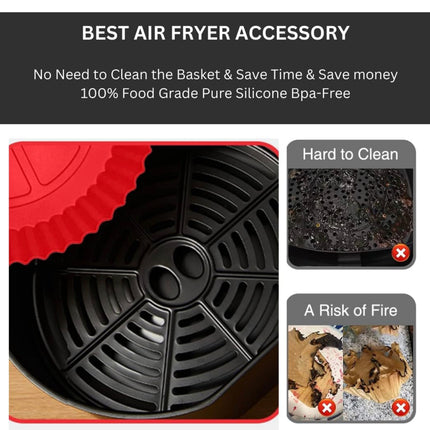 2-Pack Silicone Air Fryer Liners Reusable (8in red & 8.66in black) W/ 1 pair of Mitts Heat-Resistance, Silicone Air Fryer Basket replacement of Parchment Paper Fits 3-5QT (8in) & 5QT or above (8,66in)