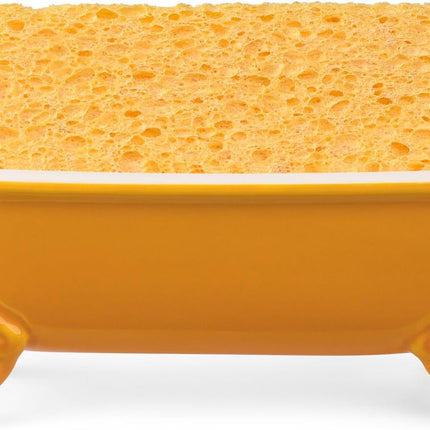 NEWHENGS 6.5" Ceramic Mini Decorative Clawfoot Bathtub Bar Soap Dish, Kitchen Sponge Holder and Shower Tray for Bathroom