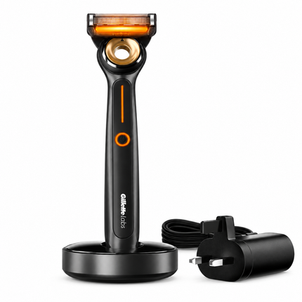 Gillette Heated Razor for Men, Starter Shave Kit by GilletteLabs, 1 Handle, 2 Razor Blade Refills, 1 Charging Dock