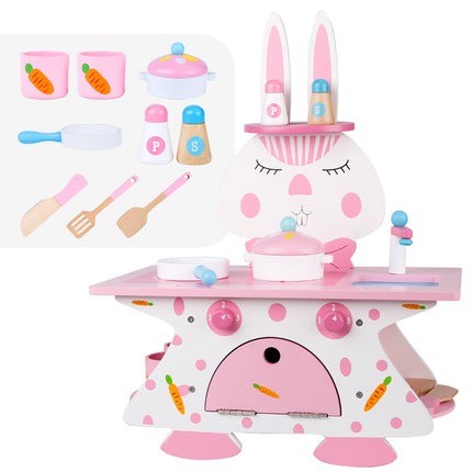 Pink Rabbit Cooking Wooden Kitchen & Food Toys Children's Role-Playing Kit