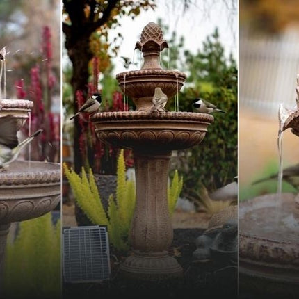 XBRAND 39-in H Resin Two Tier Solar Powered Tiered Outdoor Water Fountain, HC-243-8364 Brown