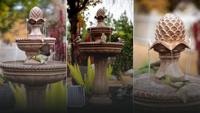 XBRAND 39-in H Resin Two Tier Solar Powered Tiered Outdoor Water Fountain, HC-243-8364 Brown