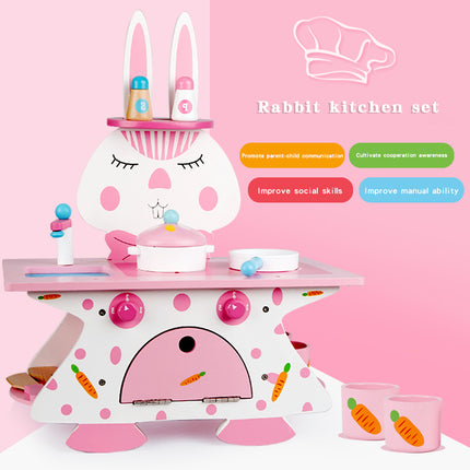 Pink Rabbit Cooking Wooden Kitchen & Food Toys Children's Role-Playing Kit
