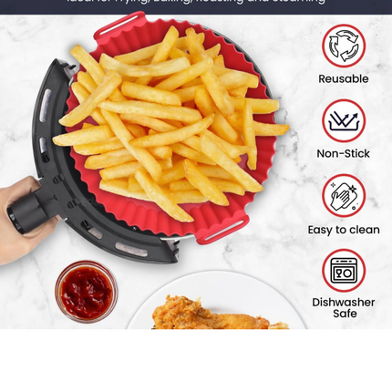 2-Pack Silicone Air Fryer Liners Reusable (8in red & 8.66in black) W/ 1 pair of Mitts Heat-Resistance, Silicone Air Fryer Basket replacement of Parchment Paper Fits 3-5QT (8in) & 5QT or above (8,66in)