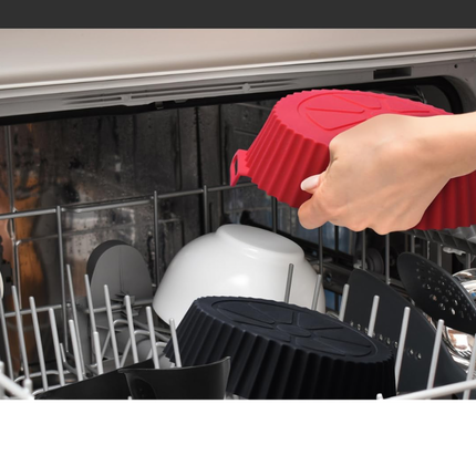 2-Pack Silicone Air Fryer Liners Reusable (8in red & 8.66in black) W/ 1 pair of Mitts Heat-Resistance, Silicone Air Fryer Basket replacement of Parchment Paper Fits 3-5QT (8in) & 5QT or above (8,66in)