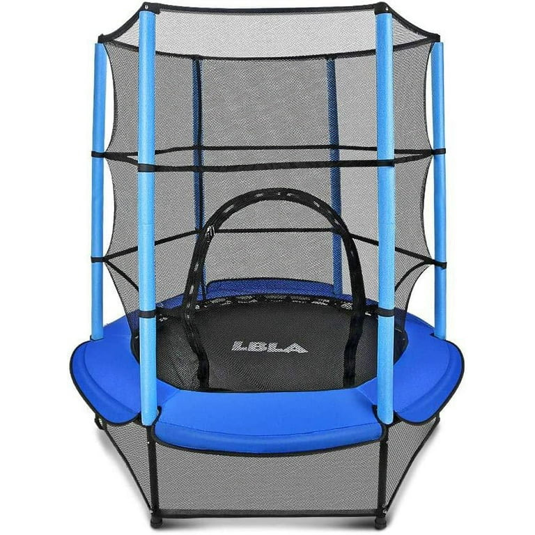 LBLA Kids Trampoline, 55” Mini Trampoline for Kids with Enclosure Net and Safety Pad, Heavy Duty Frame Round Trampoline with Built-in Zipper for Indoor Outdoor