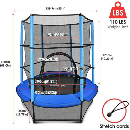 LBLA Kids Trampoline, 55” Mini Trampoline for Kids with Enclosure Net and Safety Pad, Heavy Duty Frame Round Trampoline with Built-in Zipper for Indoor Outdoor