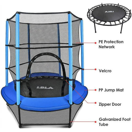 LBLA Kids Trampoline, 55” Mini Trampoline for Kids with Enclosure Net and Safety Pad, Heavy Duty Frame Round Trampoline with Built-in Zipper for Indoor Outdoor