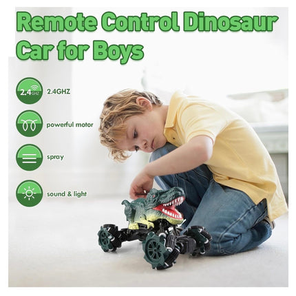 Remote Control Dinosaur Car for Boys, RC Cars for Boys Age 8-12, 2.4GHz Rc Dinosaur Truck Toys with Light & Sound Spray, All Terrain Electric RC Car Toys, Birthday Gift for 6-12 Boys Girls