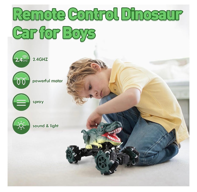 Remote Control Dinosaur Car for Boys, RC Cars for Boys Age 8-12, 2.4GHz Rc Dinosaur Truck Toys with Light & Sound Spray, All Terrain Electric RC Car Toys, Birthday Gift for 6-12 Boys Girls