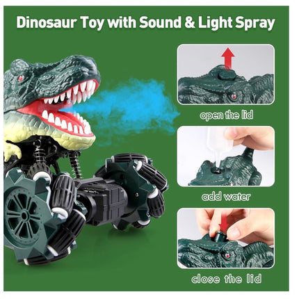Remote Control Dinosaur Car for Boys, RC Cars for Boys Age 8-12, 2.4GHz Rc Dinosaur Truck Toys with Light & Sound Spray, All Terrain Electric RC Car Toys, Birthday Gift for 6-12 Boys Girls