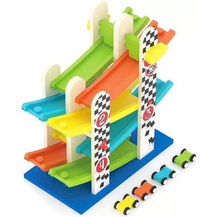 Roller Coaster Gravity Race Track with Wooden Cars Multicolor